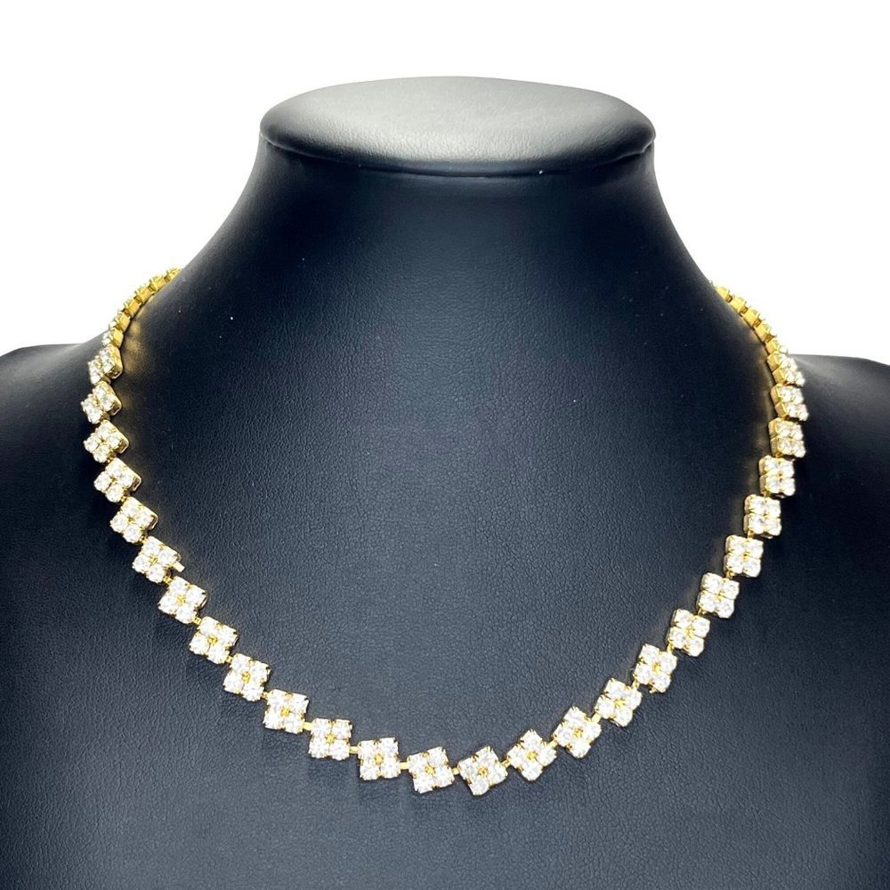CZ Cubic Zirconia Square Station Link Necklace Fashion Jewelry 15.5 - 17.5"